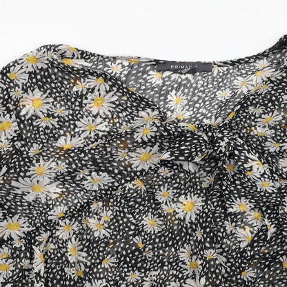 Primark Womens Black Floral Polyester Basic Blouse Size 10 V-Neck