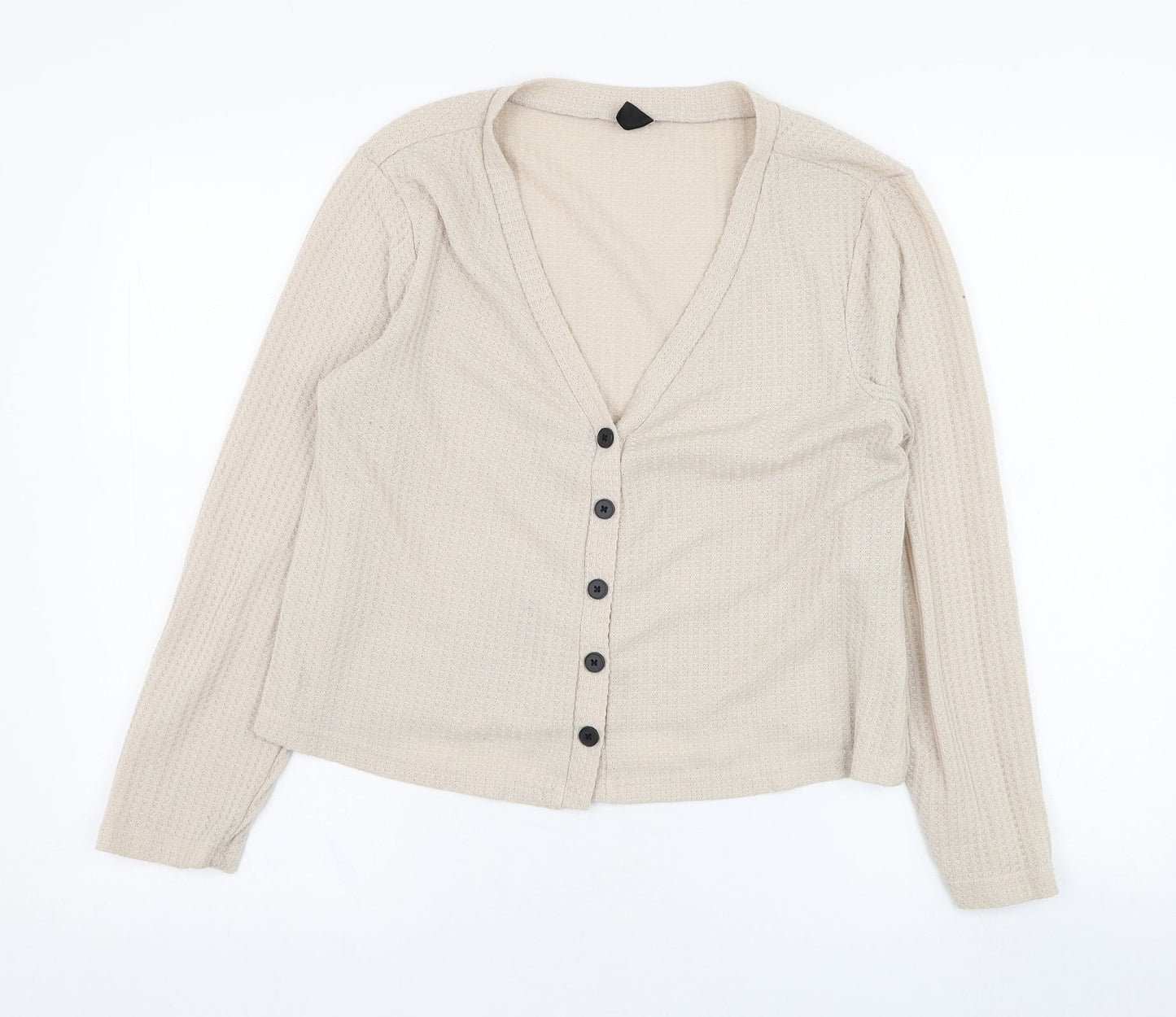 SheIn Womens Beige V-Neck  Polyester Cardigan Jumper Size 12