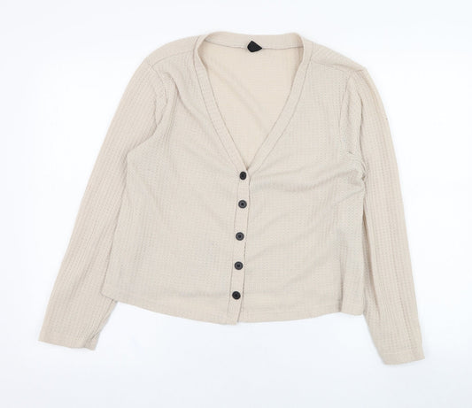 SheIn Womens Beige V-Neck  Polyester Cardigan Jumper Size 12