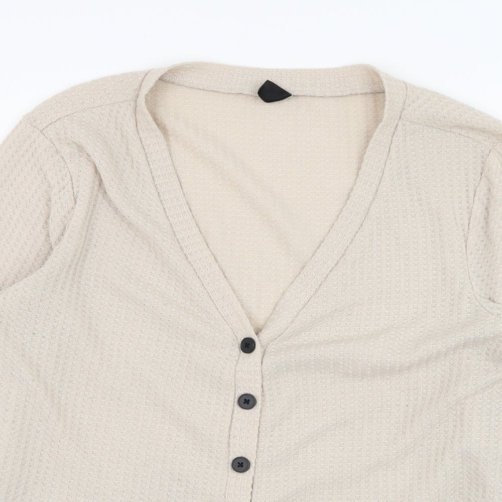 SheIn Womens Beige V-Neck  Polyester Cardigan Jumper Size 12