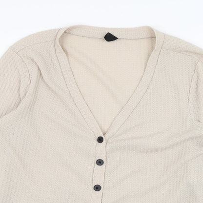 SheIn Womens Beige V-Neck  Polyester Cardigan Jumper Size 12