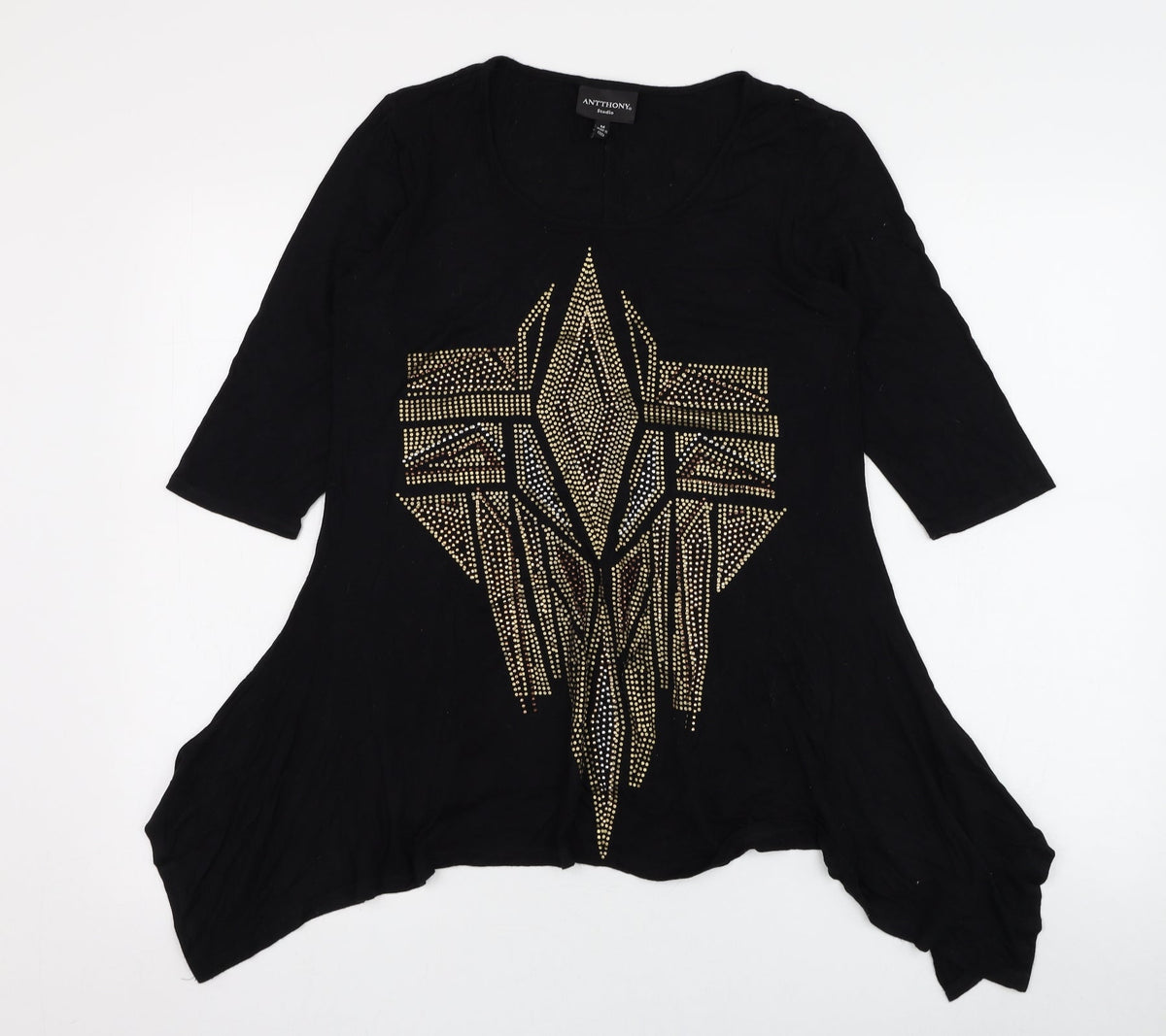 Front view of Anthony women’s black viscose basic t-shirt, size M, round neck