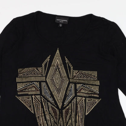 Close-up detail of Anthony women’s black viscose basic t-shirt, size M, round neck
