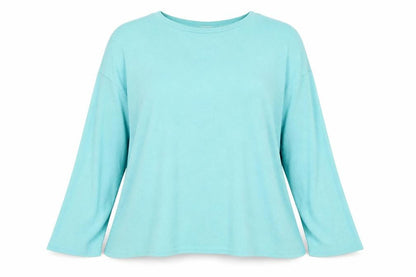 Front view of River Island women’s blue viscose pullover sweatshirt, size UK 10, pullover