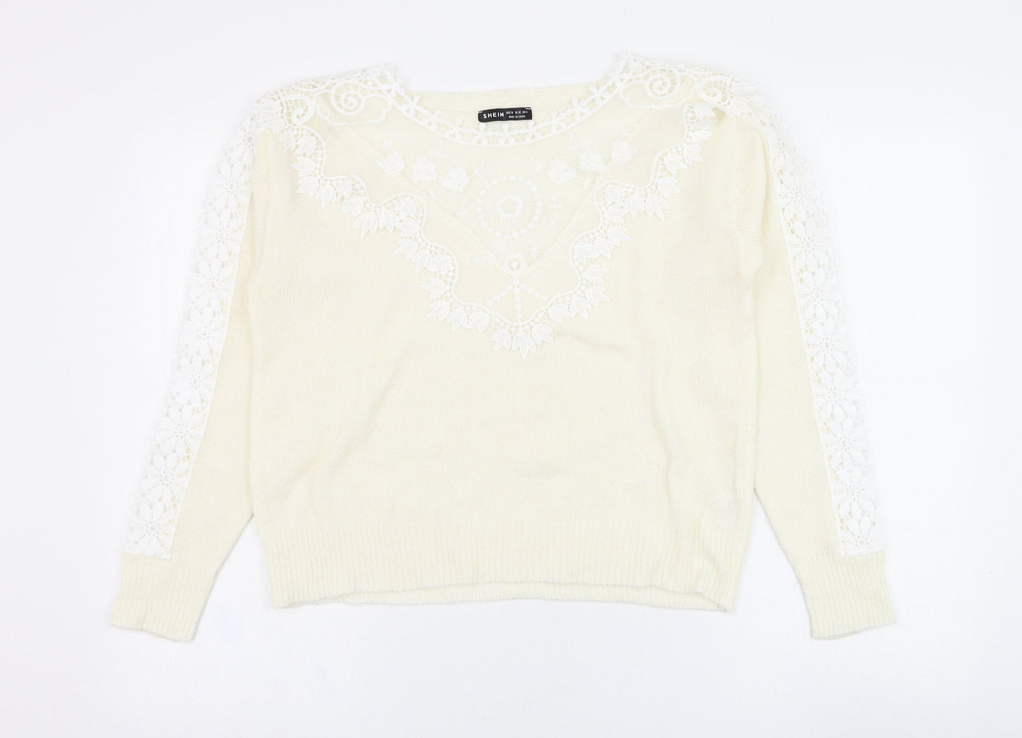 SheIn Womens Ivory Round Neck  Polyester Pullover Jumper Size 10