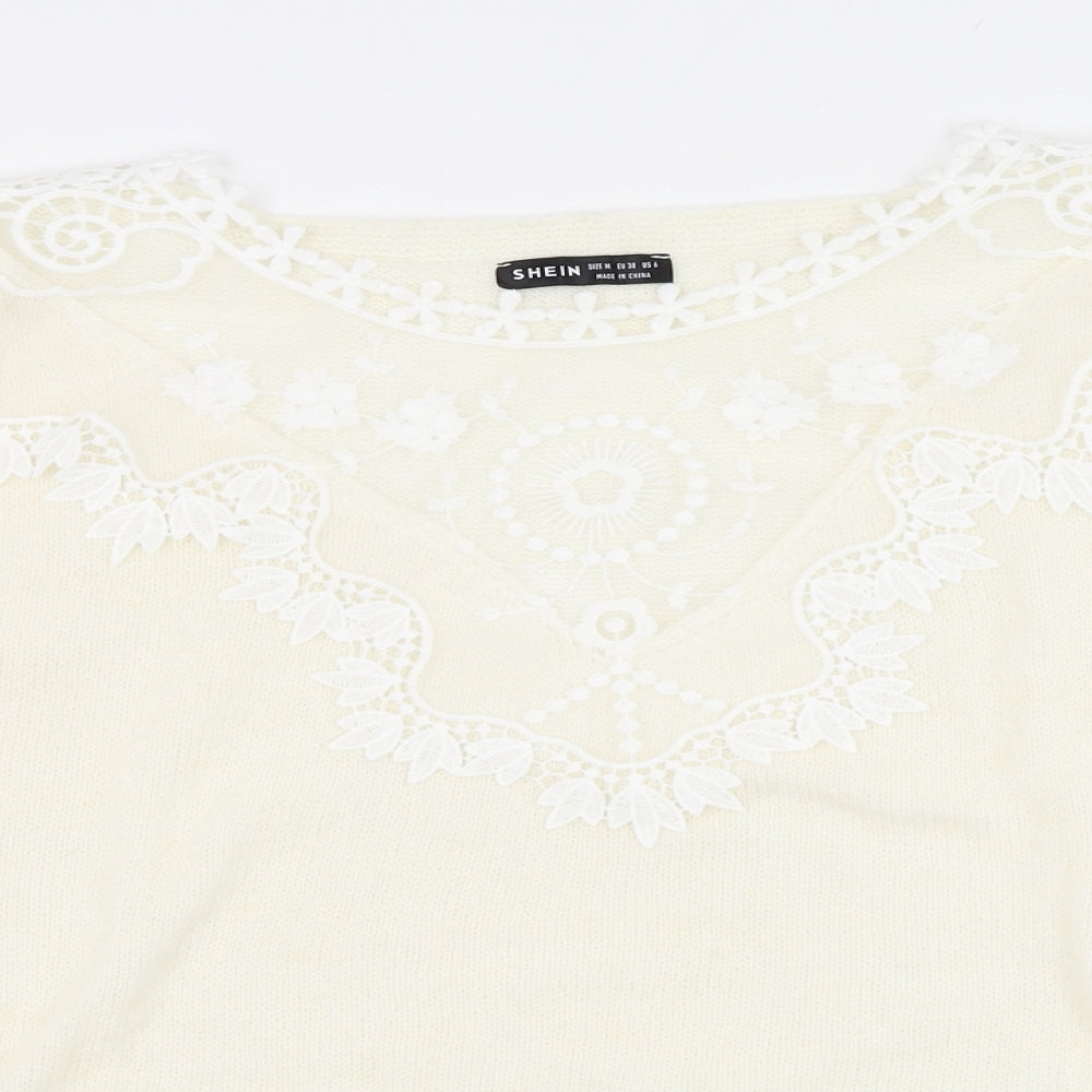 SheIn Womens Ivory Round Neck  Polyester Pullover Jumper Size 10