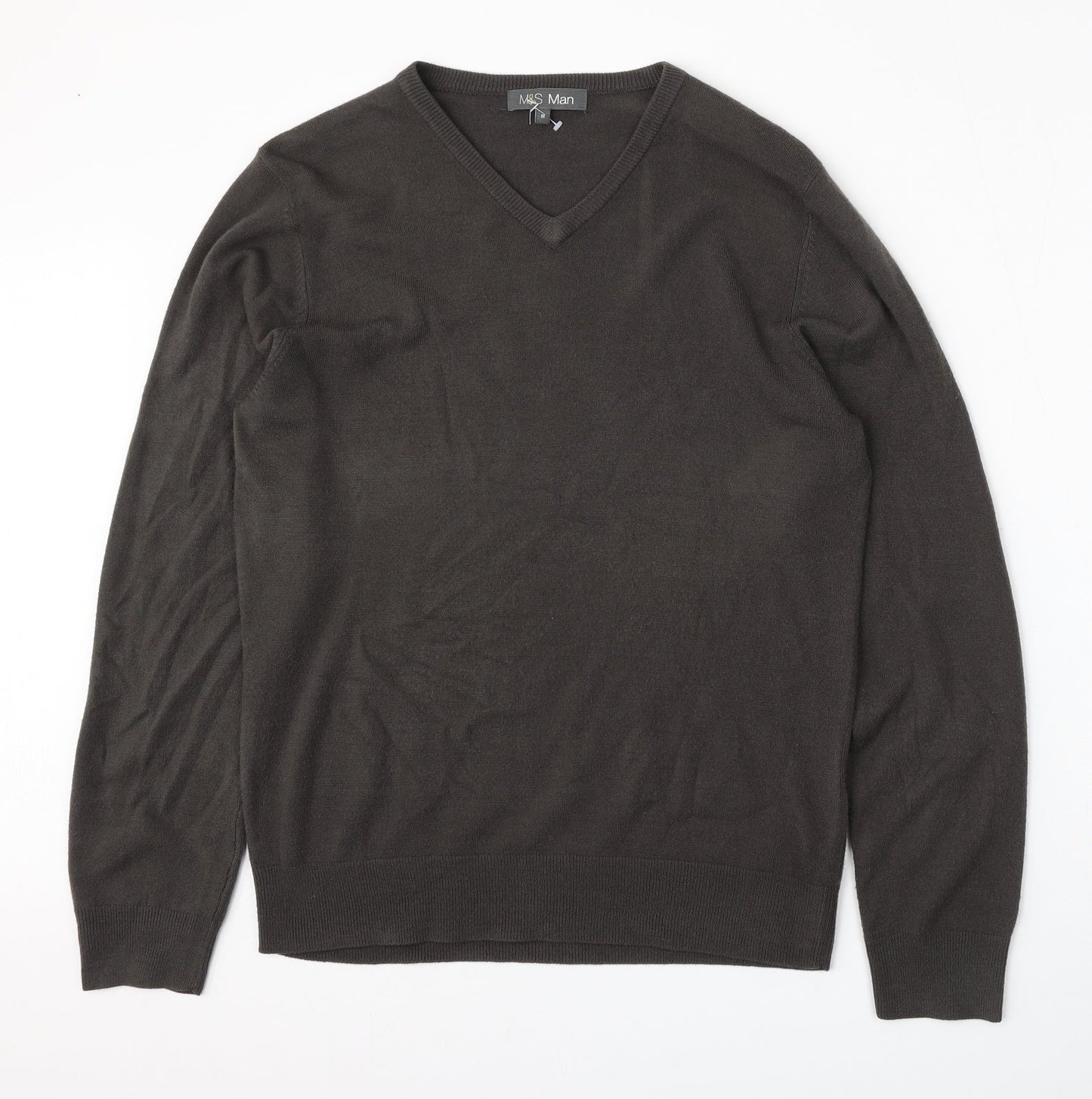 Marks and Spencer Mens Green V-Neck  Acrylic Pullover Jumper Size M