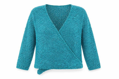 Front view of Bonmarché women’s blue round neck polyester cardigan jumper, size L