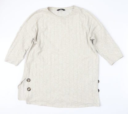 F&F Womens Beige Round Neck  Polyester Pullover Jumper Size 10