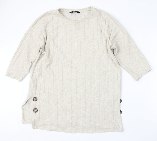 F&F Womens Beige Round Neck  Polyester Pullover Jumper Size 10