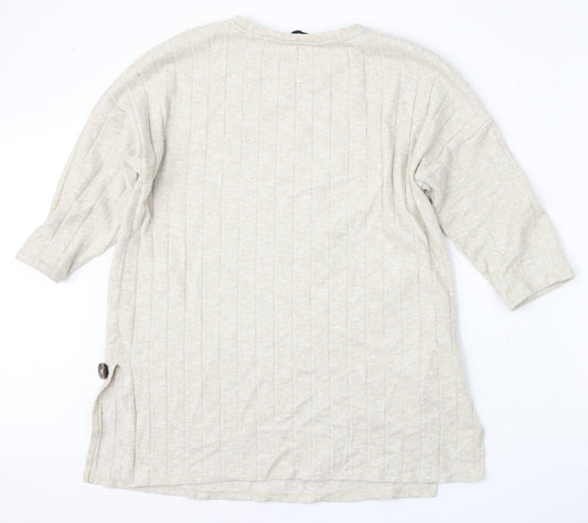 F&F Womens Beige Round Neck  Polyester Pullover Jumper Size 10