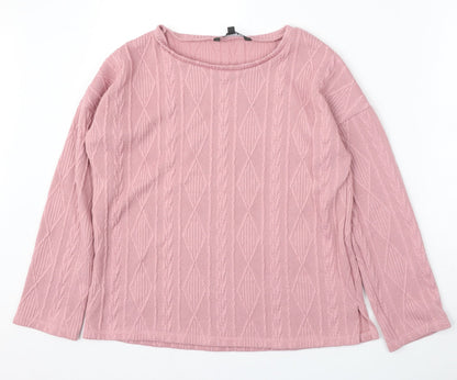 Bonmarché Womens Pink Round Neck  Polyester Pullover Jumper Size 10