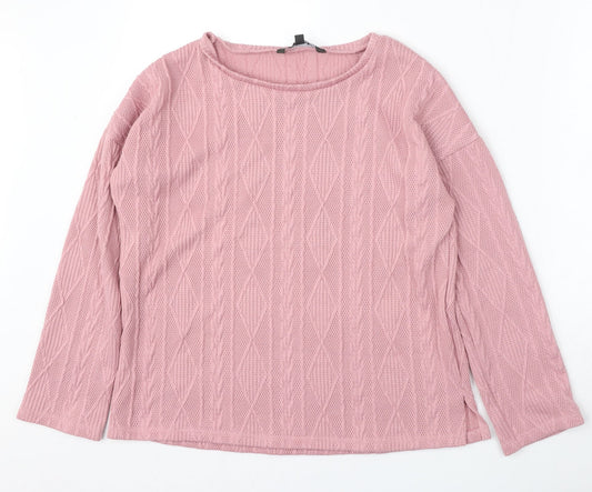 Bonmarché Womens Pink Round Neck  Polyester Pullover Jumper Size 10