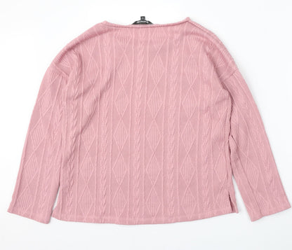Bonmarché Womens Pink Round Neck  Polyester Pullover Jumper Size 10