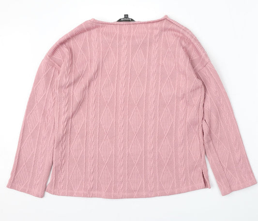 Bonmarché Womens Pink Round Neck  Polyester Pullover Jumper Size 10