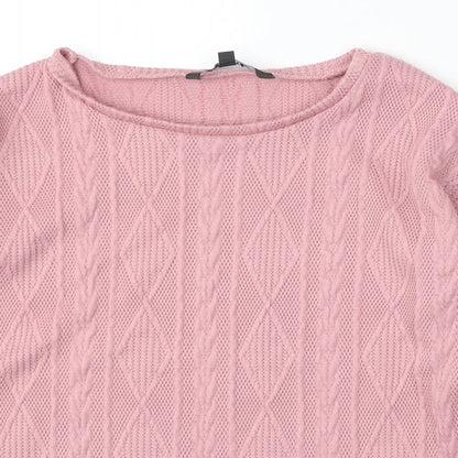 Bonmarché Womens Pink Round Neck  Polyester Pullover Jumper Size 10