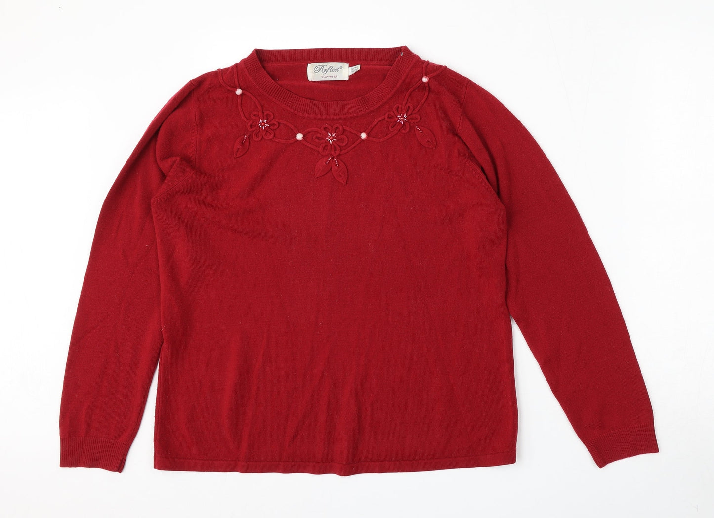 REFLECT knitwear Womens Red Round Neck  Acrylic Pullover Jumper Size S