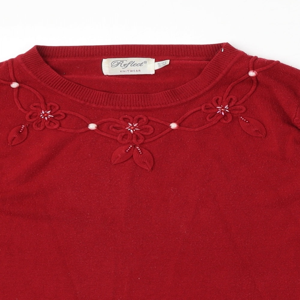 REFLECT knitwear Womens Red Round Neck  Acrylic Pullover Jumper Size S