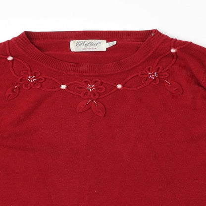 REFLECT knitwear Womens Red Round Neck  Acrylic Pullover Jumper Size S