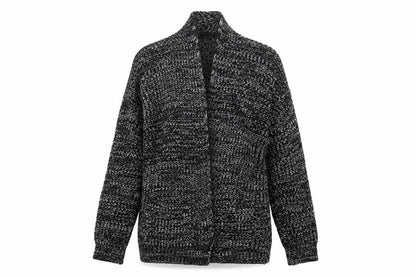 Front view of Atmosphere women’s black collared acrylic cardigan jumper, size UK 10
