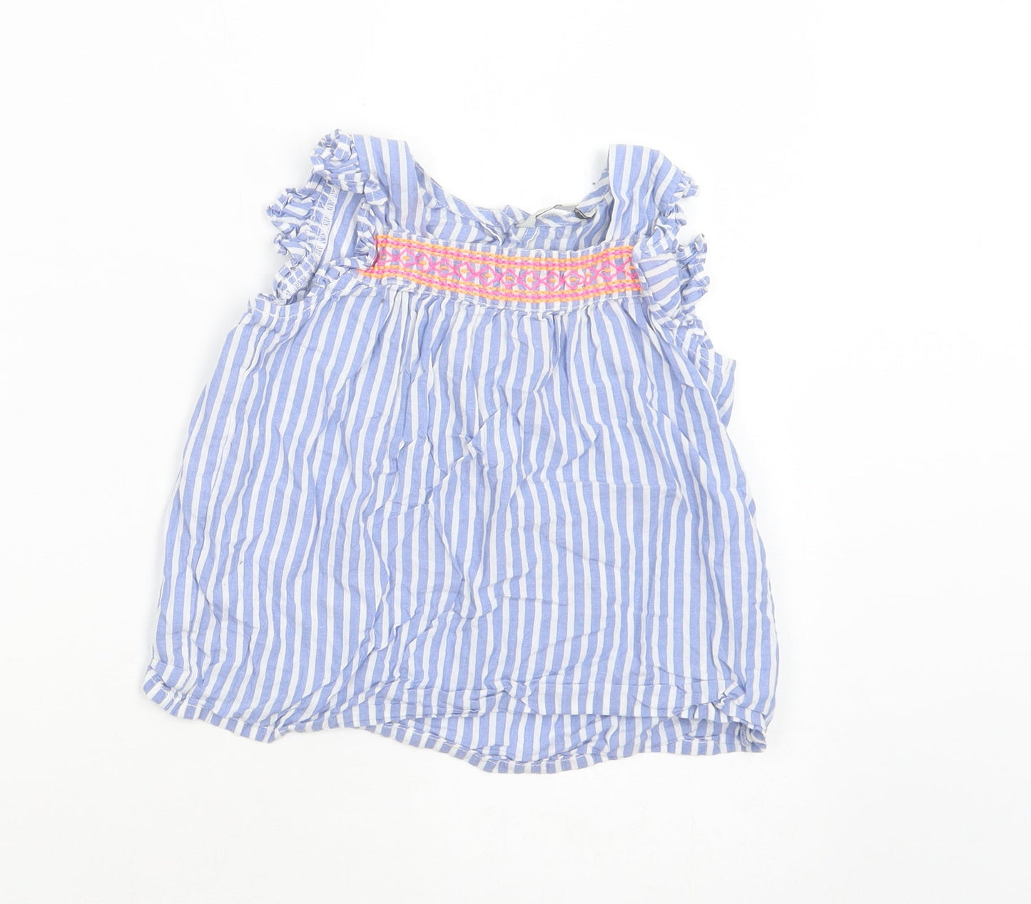 E-vie Angel Girls Blue Striped Cotton Pullover Blouse Size 5-6 Years Square Neck Button