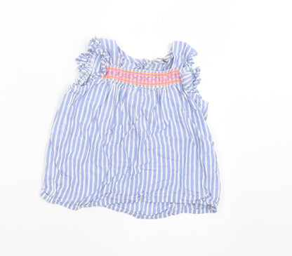 E-vie Angel Girls Blue Striped Cotton Pullover Blouse Size 5-6 Years Square Neck Button