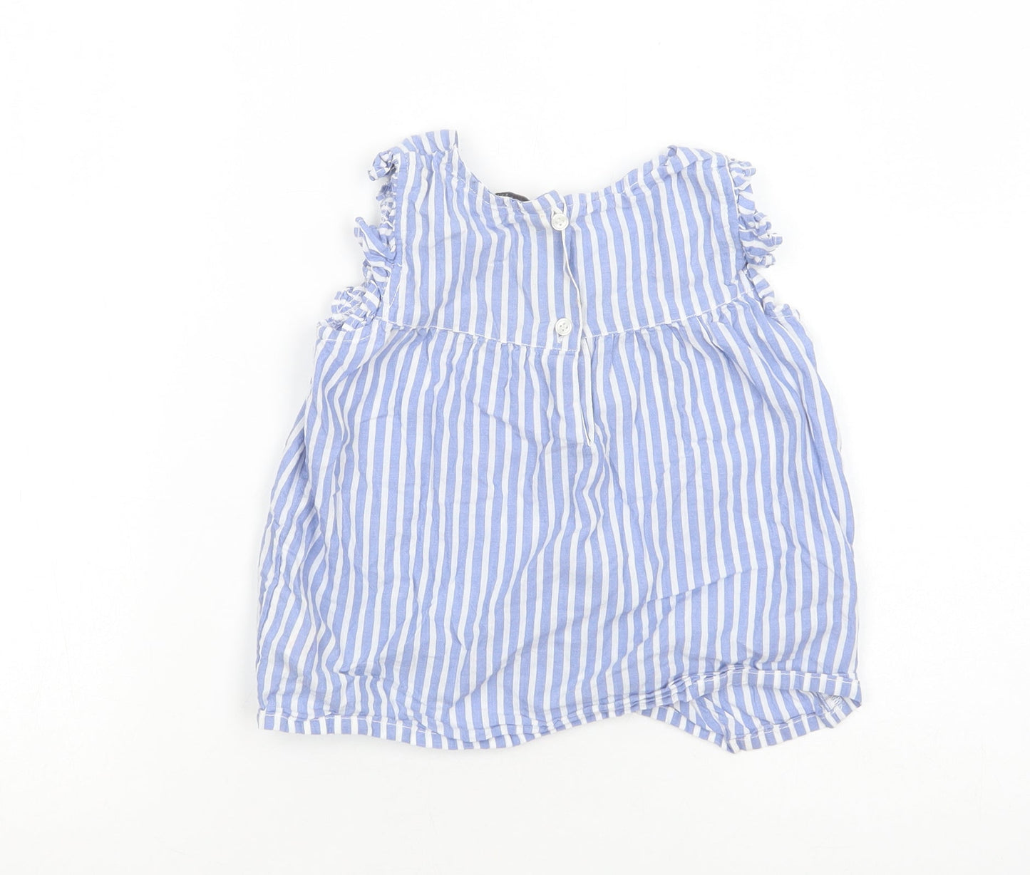 E-vie Angel Girls Blue Striped Cotton Pullover Blouse Size 5-6 Years Square Neck Button