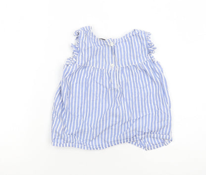 E-vie Angel Girls Blue Striped Cotton Pullover Blouse Size 5-6 Years Square Neck Button