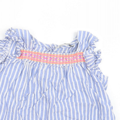E-vie Angel Girls Blue Striped Cotton Pullover Blouse Size 5-6 Years Square Neck Button