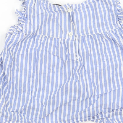 E-vie Angel Girls Blue Striped Cotton Pullover Blouse Size 5-6 Years Square Neck Button