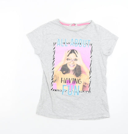 Pep & CO Girls Grey  Cotton Pullover T-Shirt Size 11-12 Years Crew Neck Pullover - Having Fun