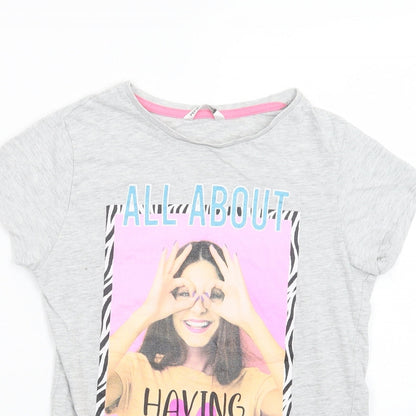 Pep & CO Girls Grey  Cotton Pullover T-Shirt Size 11-12 Years Crew Neck Pullover - Having Fun