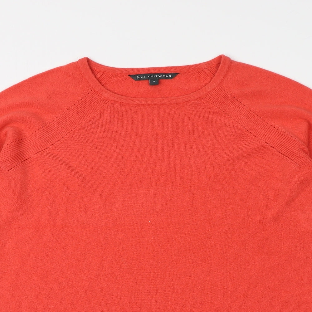 Womens UK Size 14 KNITWEAR Red Henley Jumper