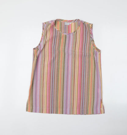 Additional front view of Bonita women’s multicoloured striped polyester basic tank, size UK 12, round neck