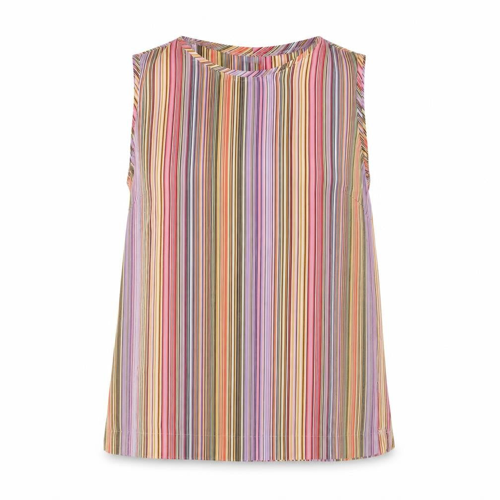 Front view of Bonita women’s multicoloured striped polyester basic tank, size UK 12, round neck