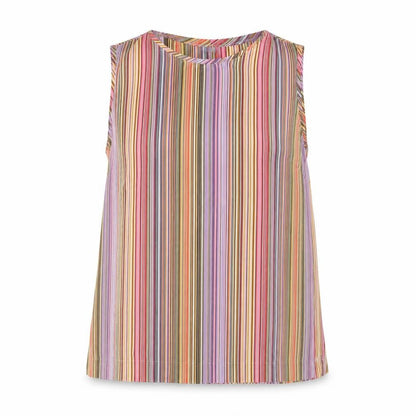 Front view of Bonita women’s multicoloured striped polyester basic tank, size UK 12, round neck