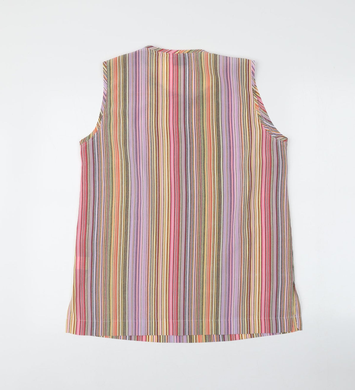 Back view of Bonita women’s multicoloured striped polyester basic tank, size UK 12, round neck