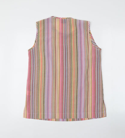 Back view of Bonita women’s multicoloured striped polyester basic tank, size UK 12, round neck
