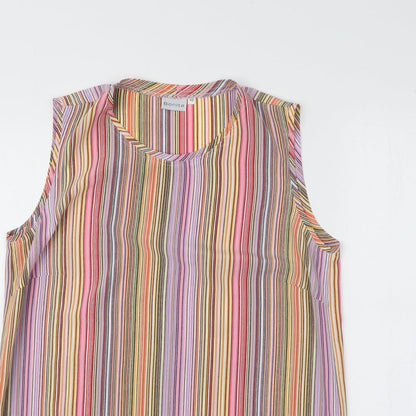 Close-up detail of Bonita women’s multicoloured striped polyester basic tank, size UK 12, round neck