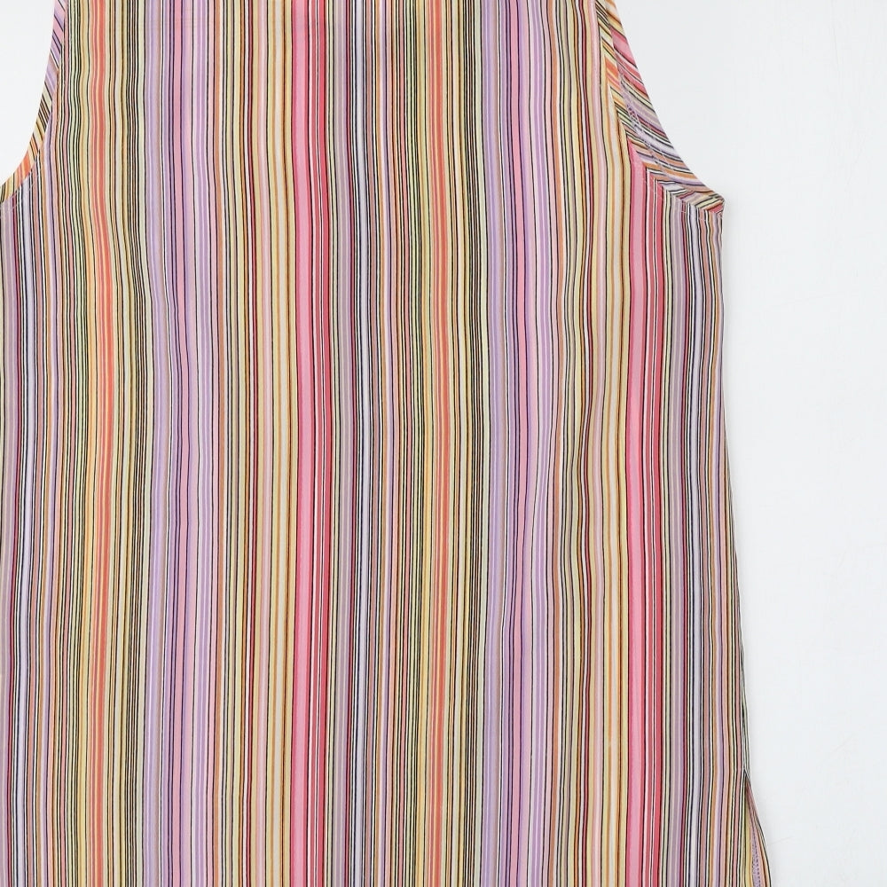 Brand and care label for Bonita women’s multicoloured striped polyester basic tank, size UK 12, round neck
