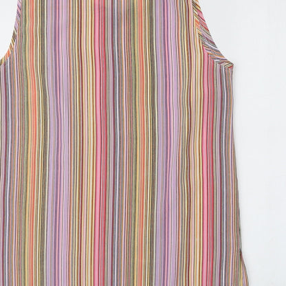 Brand and care label for Bonita women’s multicoloured striped polyester basic tank, size UK 12, round neck