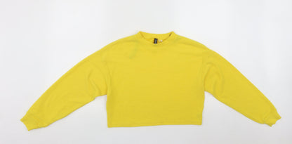 Divided Womens Yellow Round Neck  Polyester Pullover Jumper Size XS