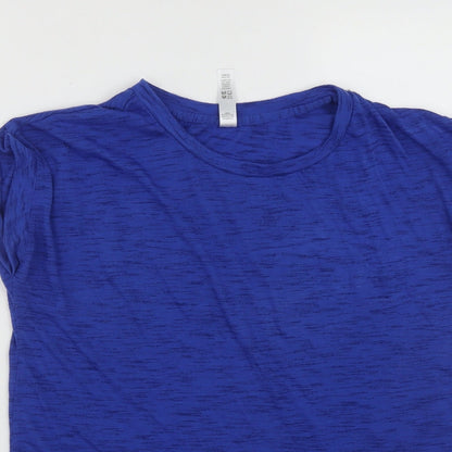Close-up detail of Kyodon women’s blue polyester basic t-shirt, size M, round neck