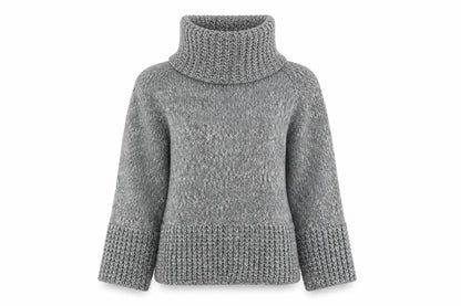 Front view of Imagine women’s grey roll neck acrylic jumper, size L