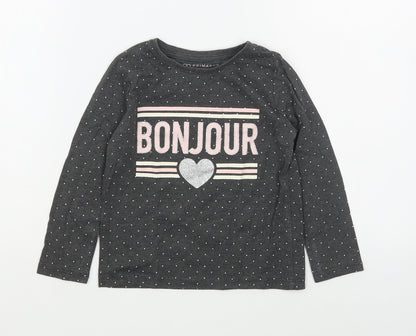 Primark Girls Grey Polka Dot Cotton Basic T-Shirt Size 3-4 Years Round Neck Pullover