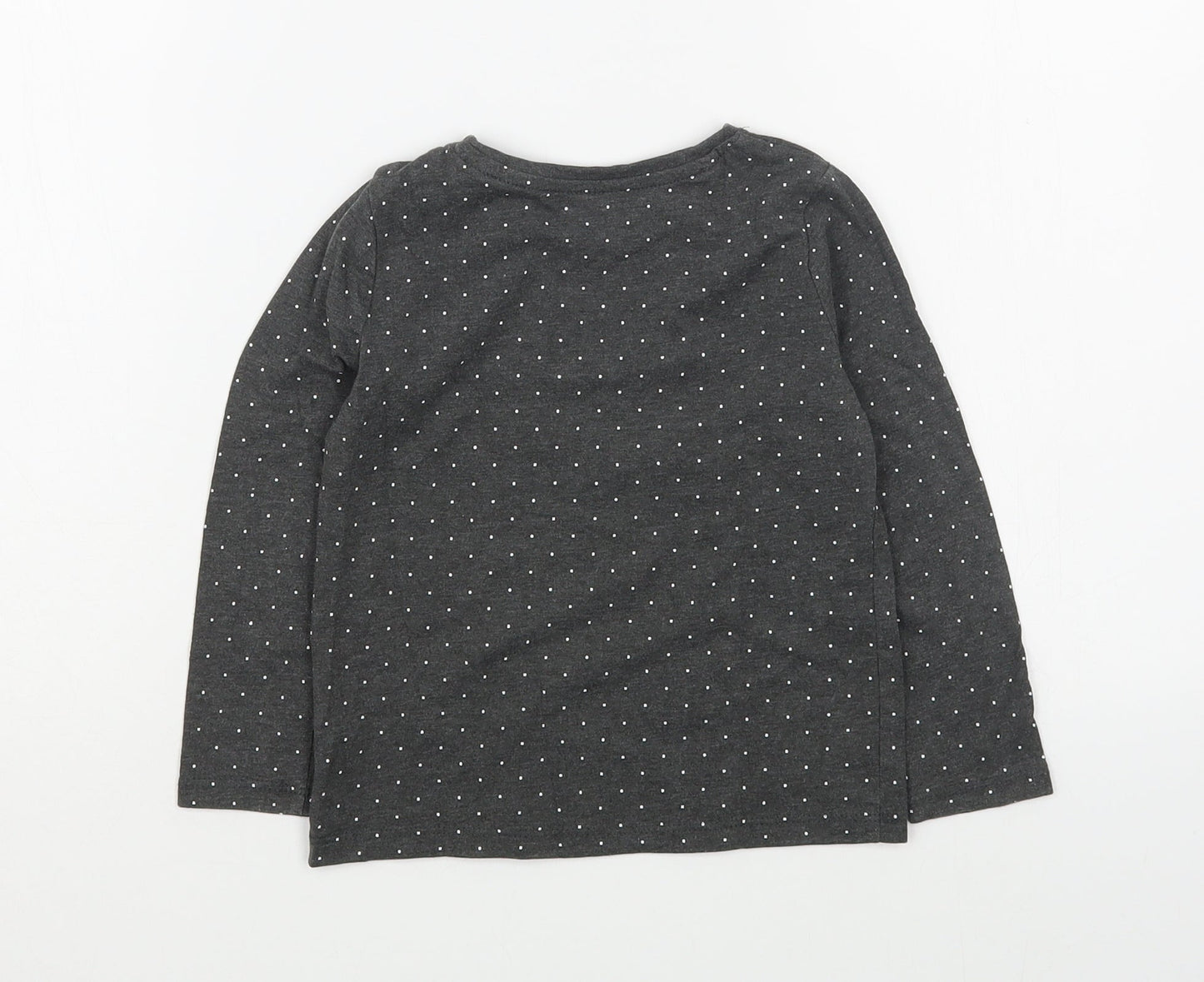 Primark Girls Grey Polka Dot Cotton Basic T-Shirt Size 3-4 Years Round Neck Pullover