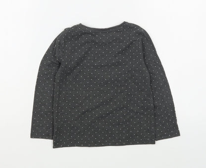 Primark Girls Grey Polka Dot Cotton Basic T-Shirt Size 3-4 Years Round Neck Pullover