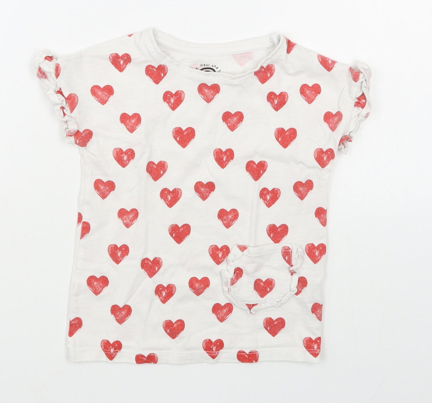 F&F Girls White Geometric 100% Cotton Basic T-Shirt Size 24 Months Round Neck Pullover