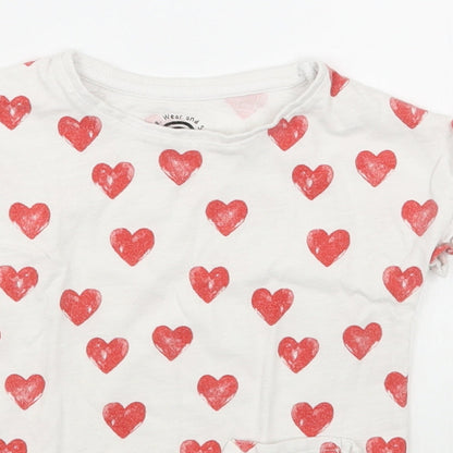 F&F Girls White Geometric 100% Cotton Basic T-Shirt Size 24 Months Round Neck Pullover