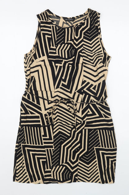 Miss Selfridge Womens Brown Geometric Viscose Sheath  Size 6  Scoop Neck Pullover